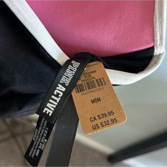 PINK Active push up T back Black Sportsbra with white and pink lining size med - Picture 3 of 4